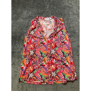 Kiwi Fresh Tank Top Womens Small Multicolor Floral Tropical Sleeveless Tie Neck